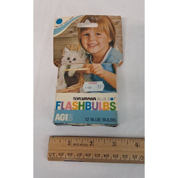 Sylvania Blue Dot AG1B Flashbulbs 12 Blue Bulbs Box VTG 1970s Photography NOS - Picture 4 of 6